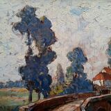 Tableau ancien huile sur panneau signé Montagney
