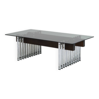 Chrome, Teak and Smoked Glass Coffee Table, Italy, 1970s