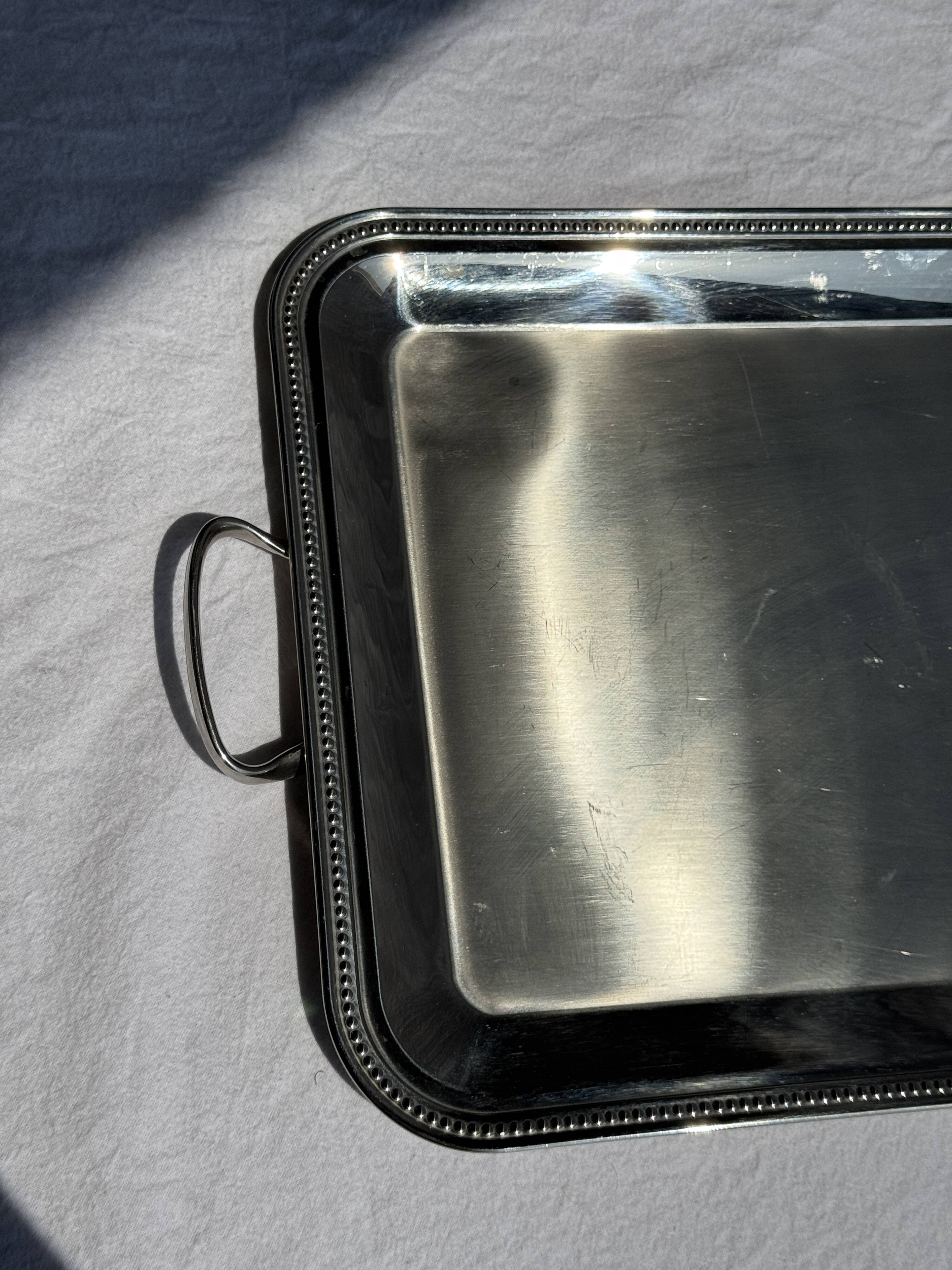 Classic silver tray with pearl stripe frieze