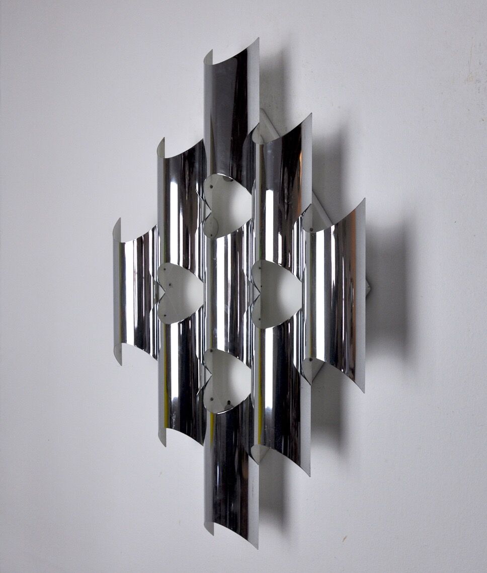 Space-age chrome wall lamp by RAAK, 8 lights, Germany, 1970