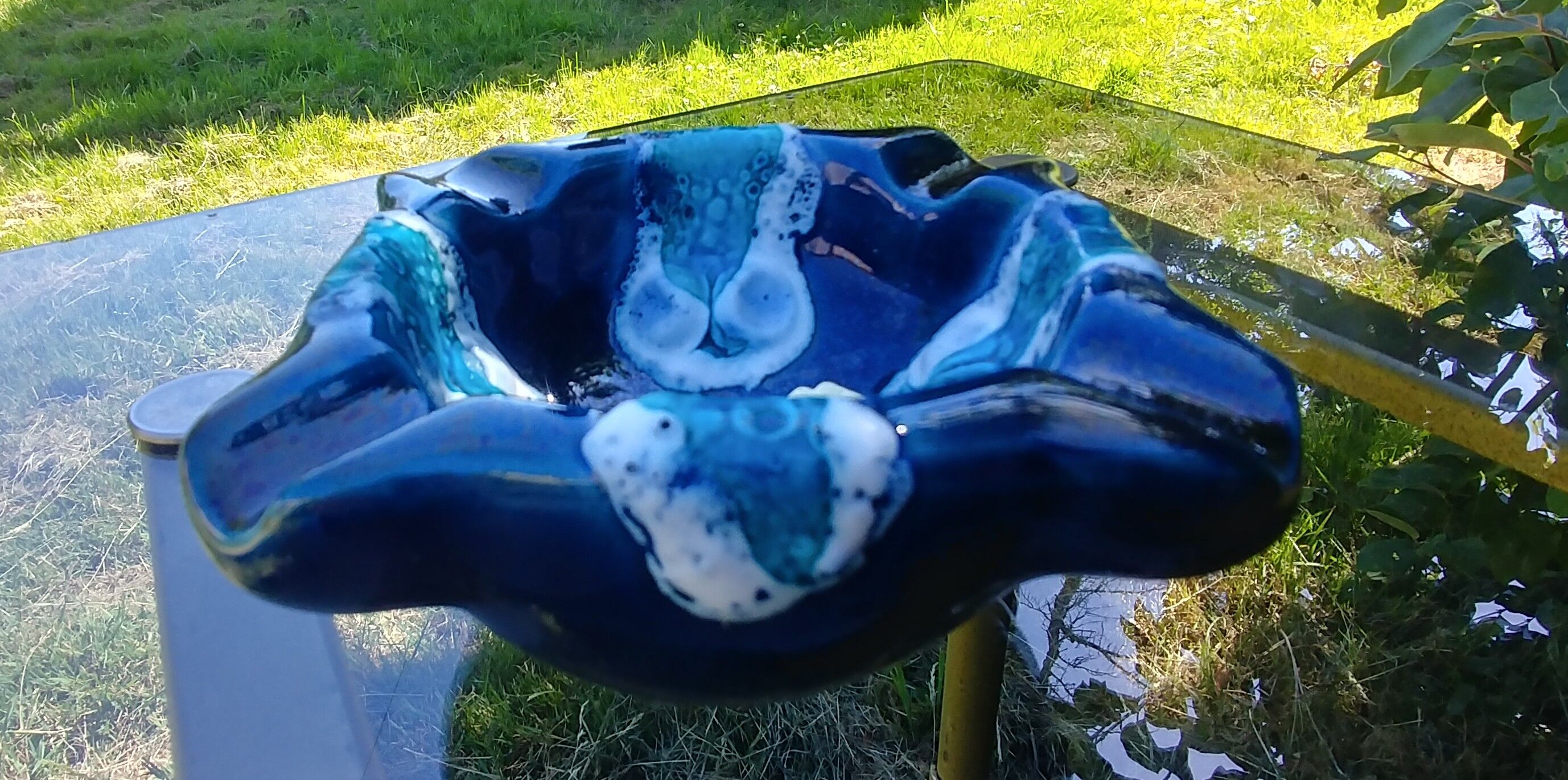 Glazed ceramic ashtray Vallauris blue with its Vintage pestle 70s