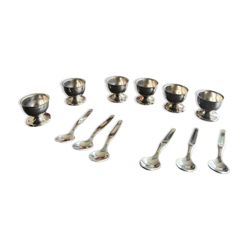 Set of 6 egg cups and spoons by Guy Degrenne.