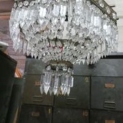 Hexagonal hot air balloon chandelier, glass pendilles, first half of the XX th