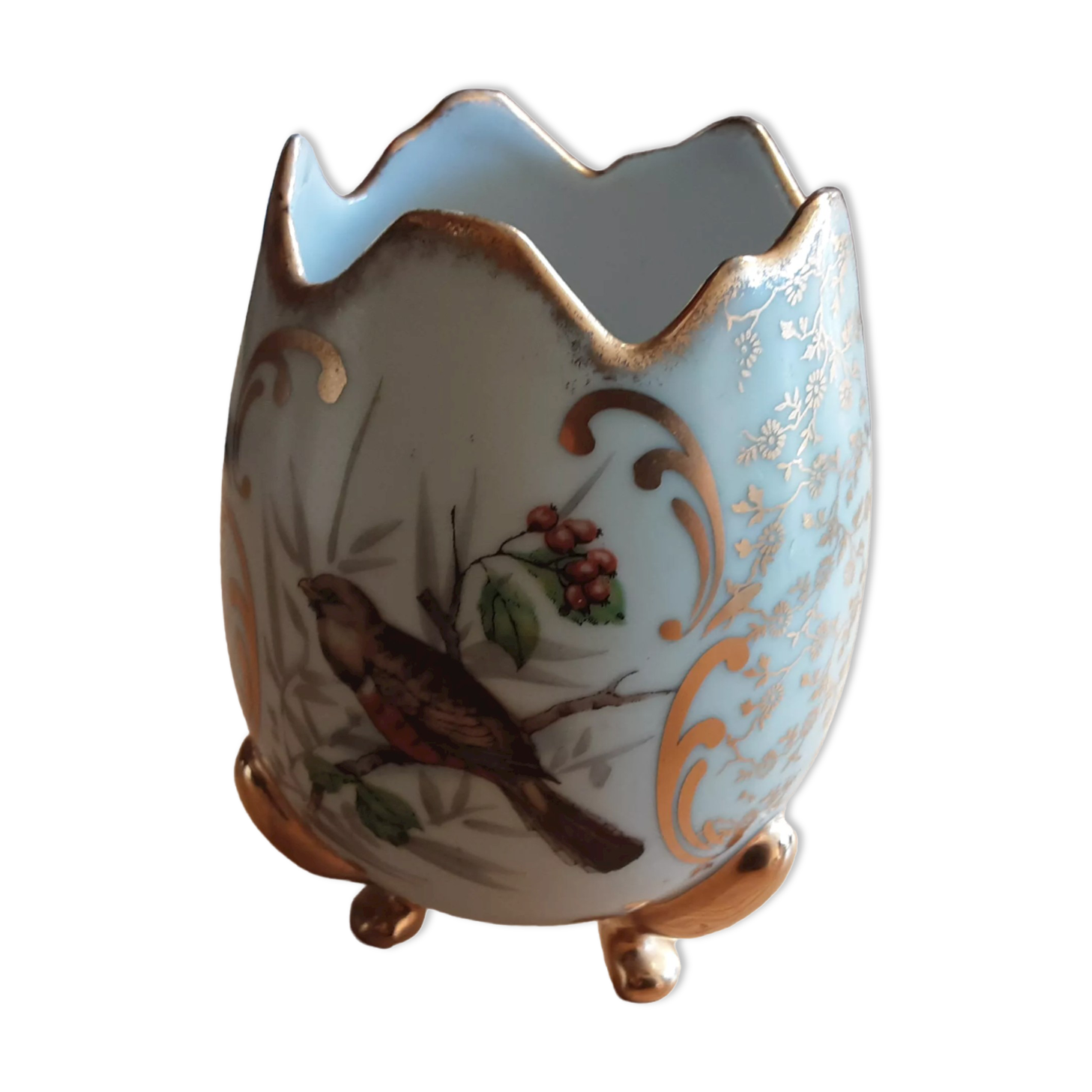 TRIPOD VASE *EGG PORCELAIN OF LIMOGES BIRD