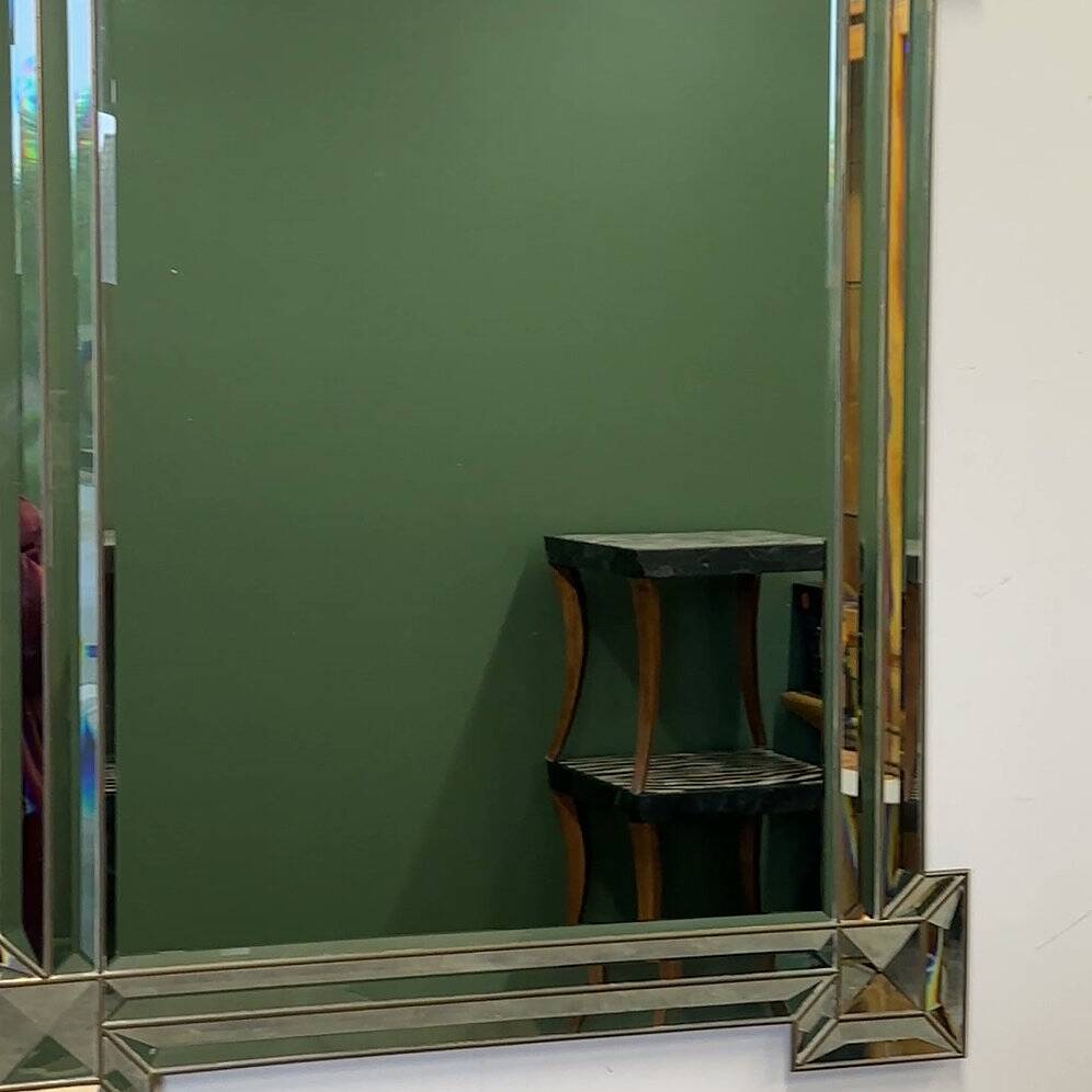 Large luxurious rectangular fully bevelled mirror with brass frame, Italy, 1980s