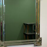 Large luxurious rectangular fully bevelled mirror with brass frame, Italy, 1980s