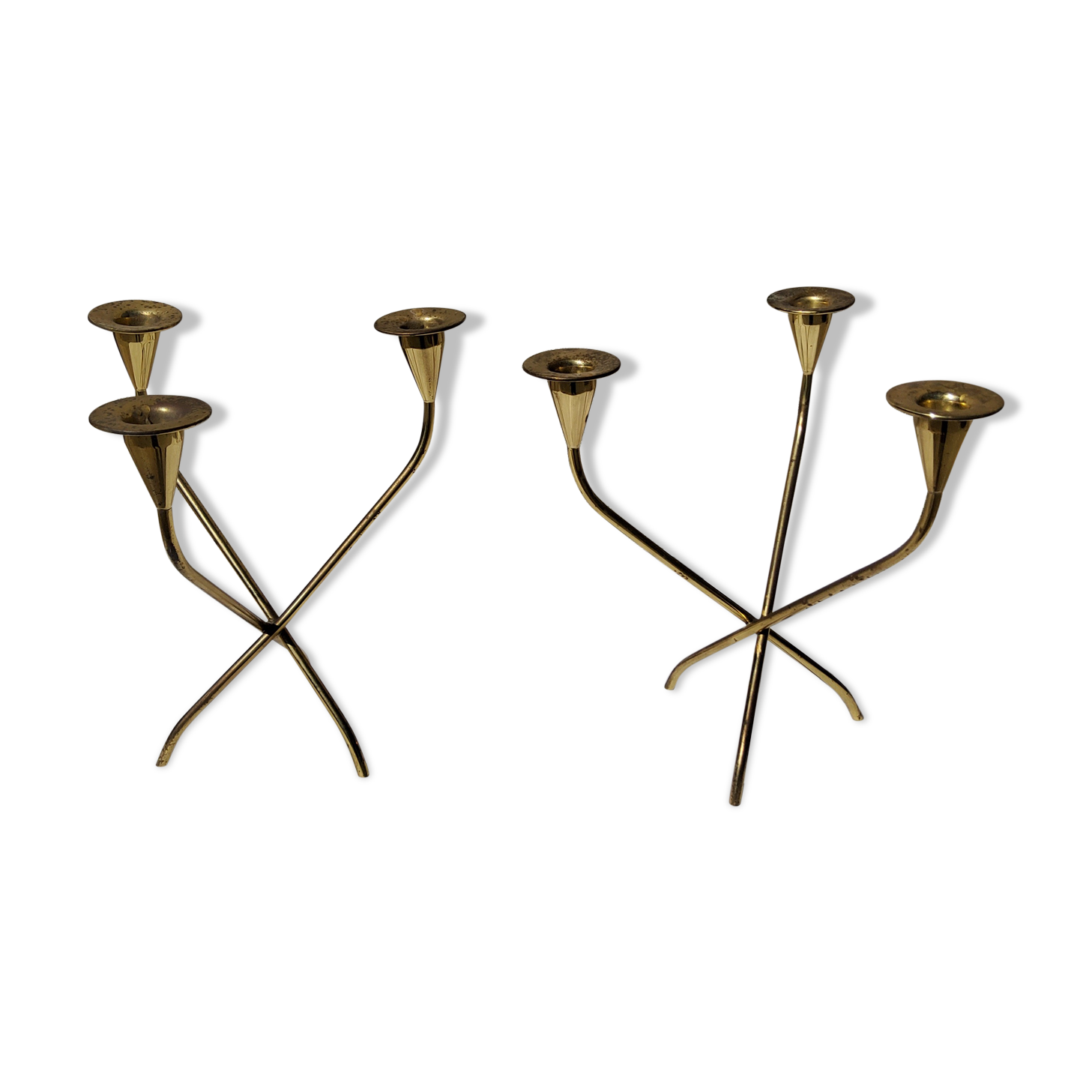 Pair of WMF chandeliers in gilded brass 50s
