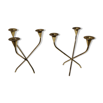 Paire de chandeliers des années 50 WMF en laiton doré