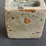 Pyrite stone vase with blue thistle decoration by Suzanne Dauliach, vintage.