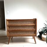 Commode bois et rotin