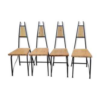 Series of 4 vintage industrial style chairs