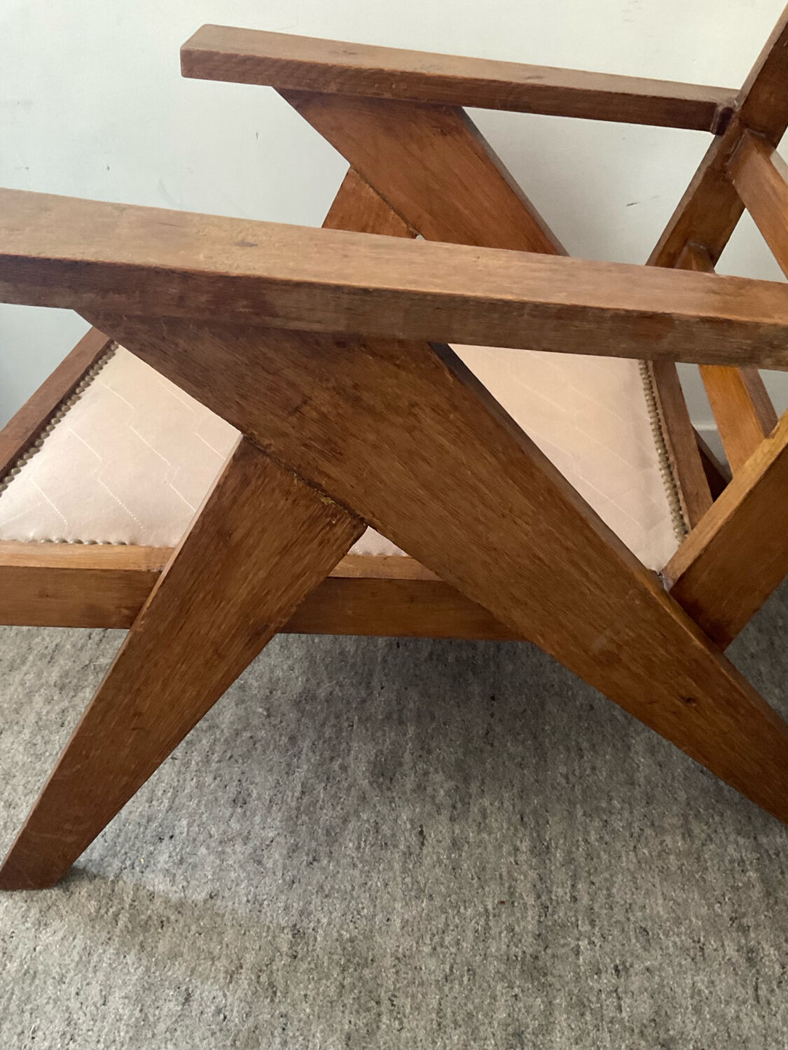 Pair of compass-legged armchairs, 1960s