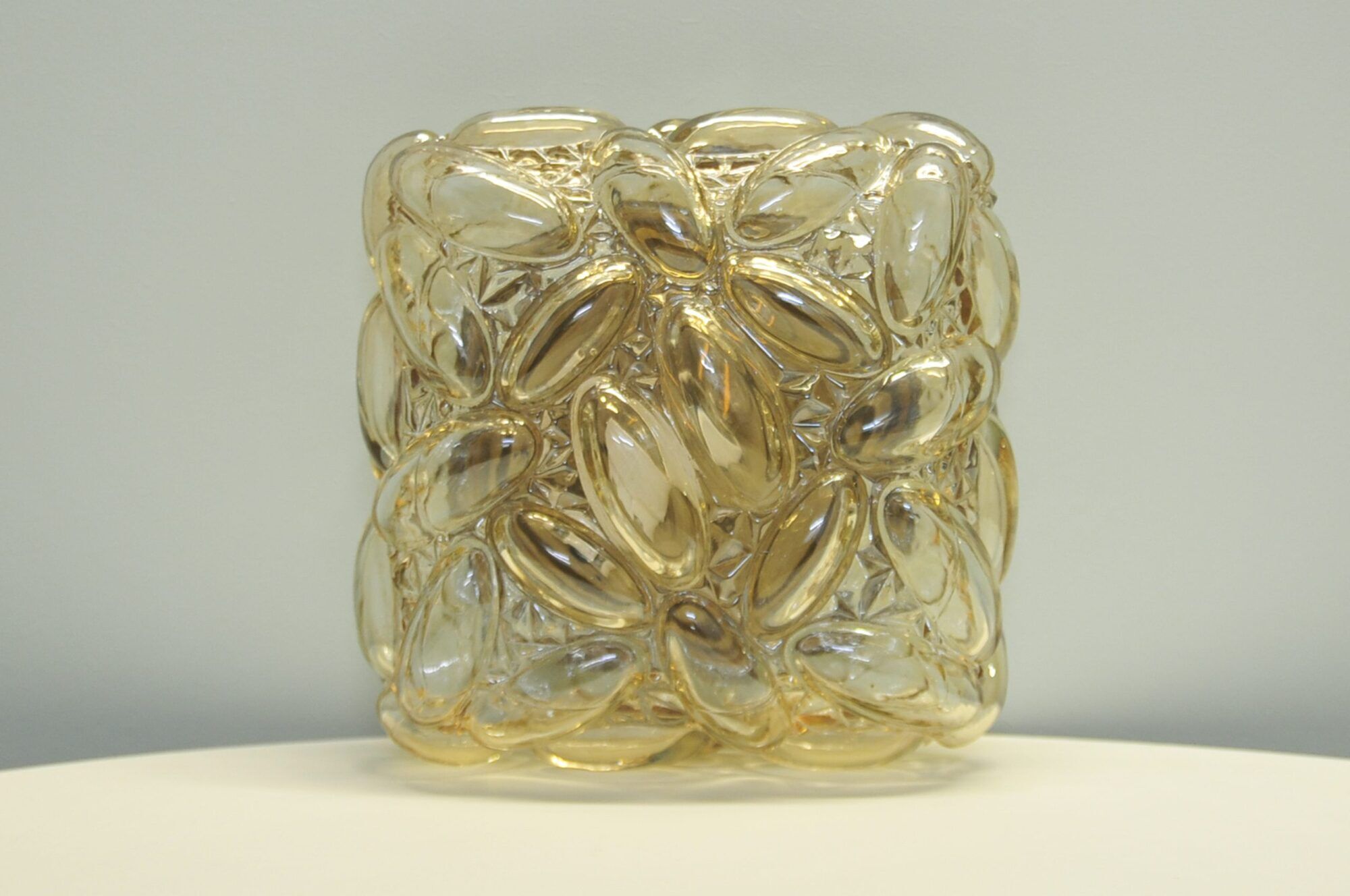 Vintage amber glass ceiling lamp screen by Helena Tynell for Glashütte Limburg 1960