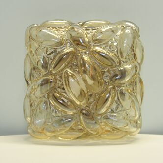 Vintage amber glass ceiling lamp screen by Helena Tynell for Glashütte Limburg 1960