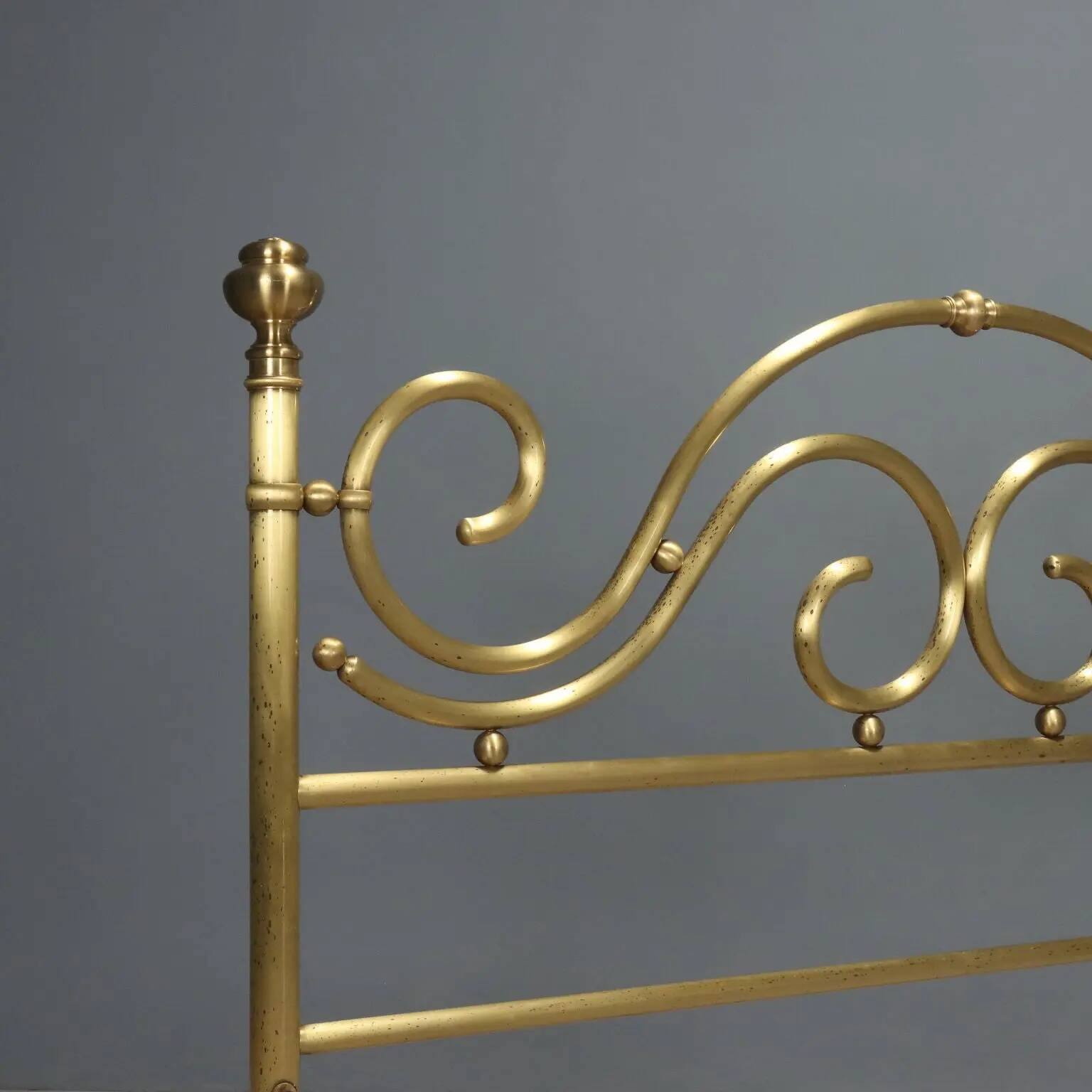 Antique double bed with brass decorations, Italy, 20th century