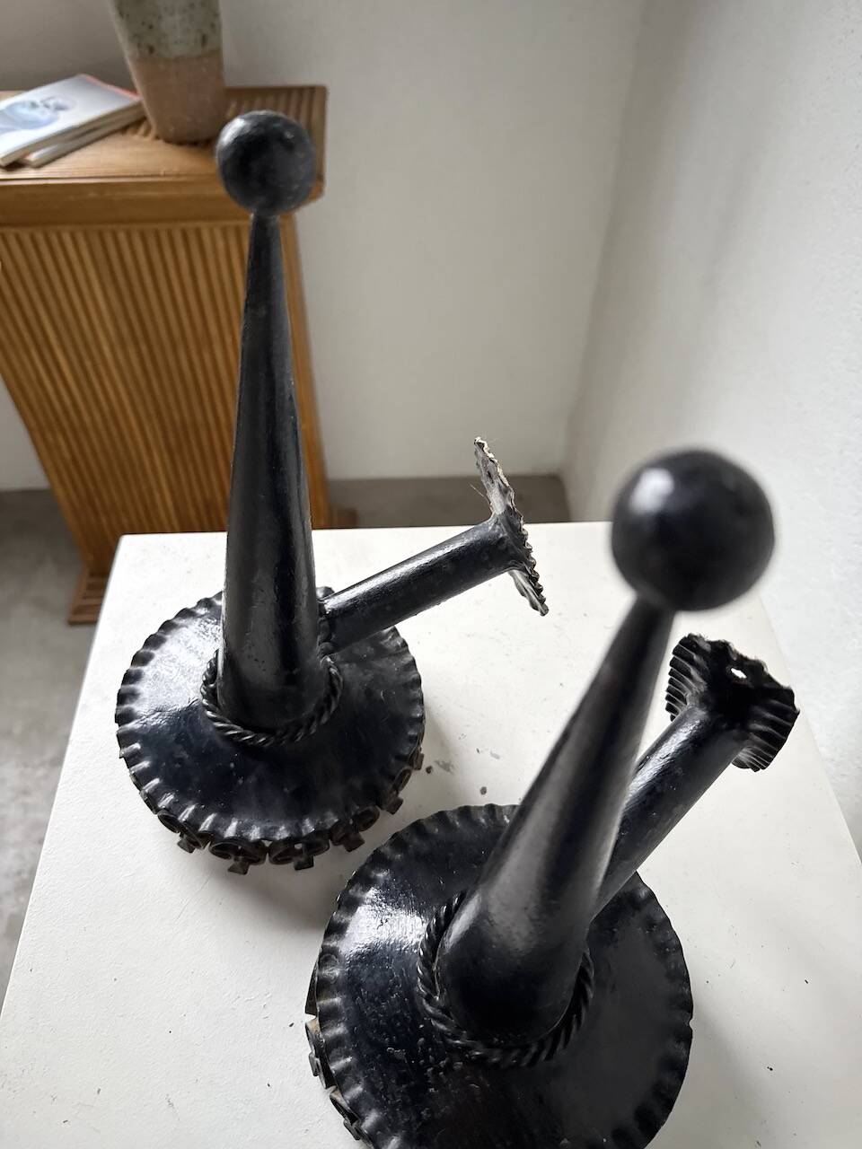 Black metal brutalist wall lights