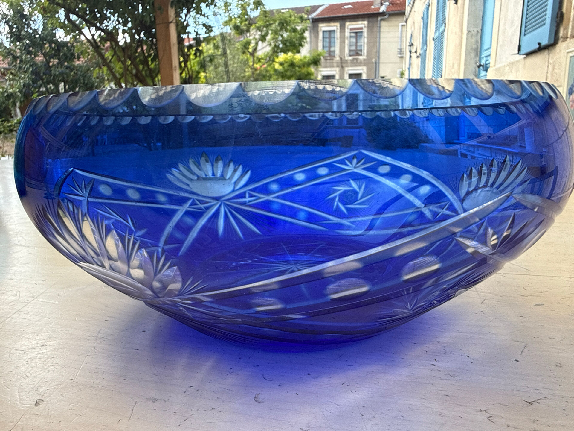Kobalt blauwe kristallen fruitschaal