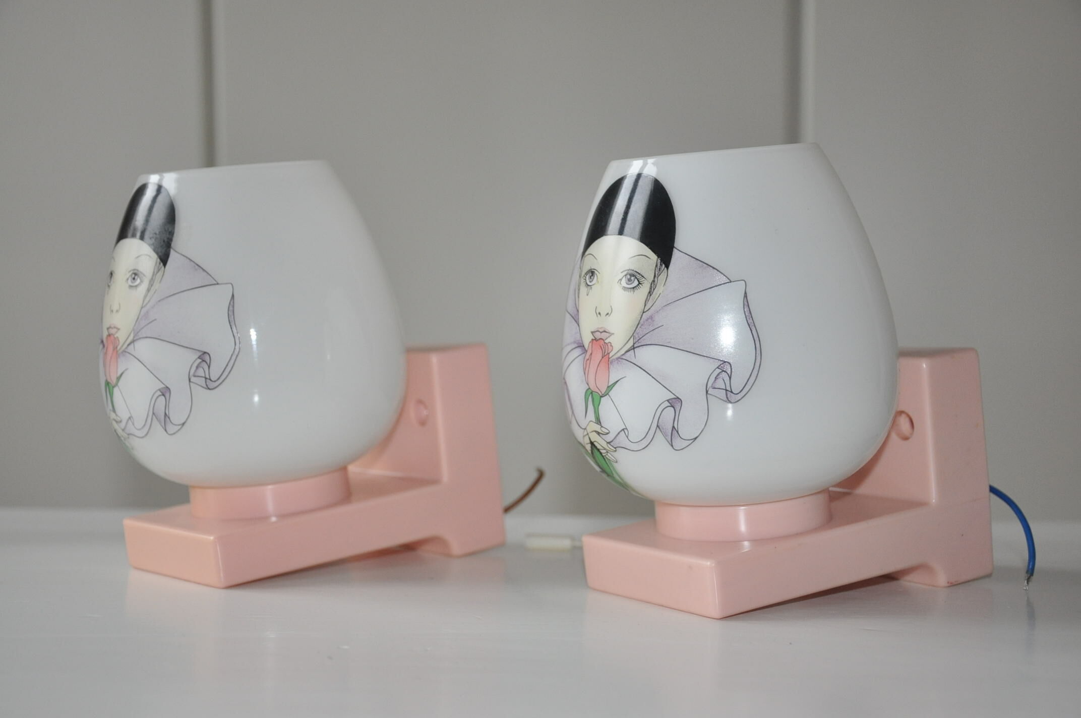 Pair of vintage wall lamps opaline child