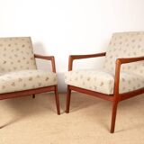Pair of Scandinavian armchairs in teak and new fabric, 1960.