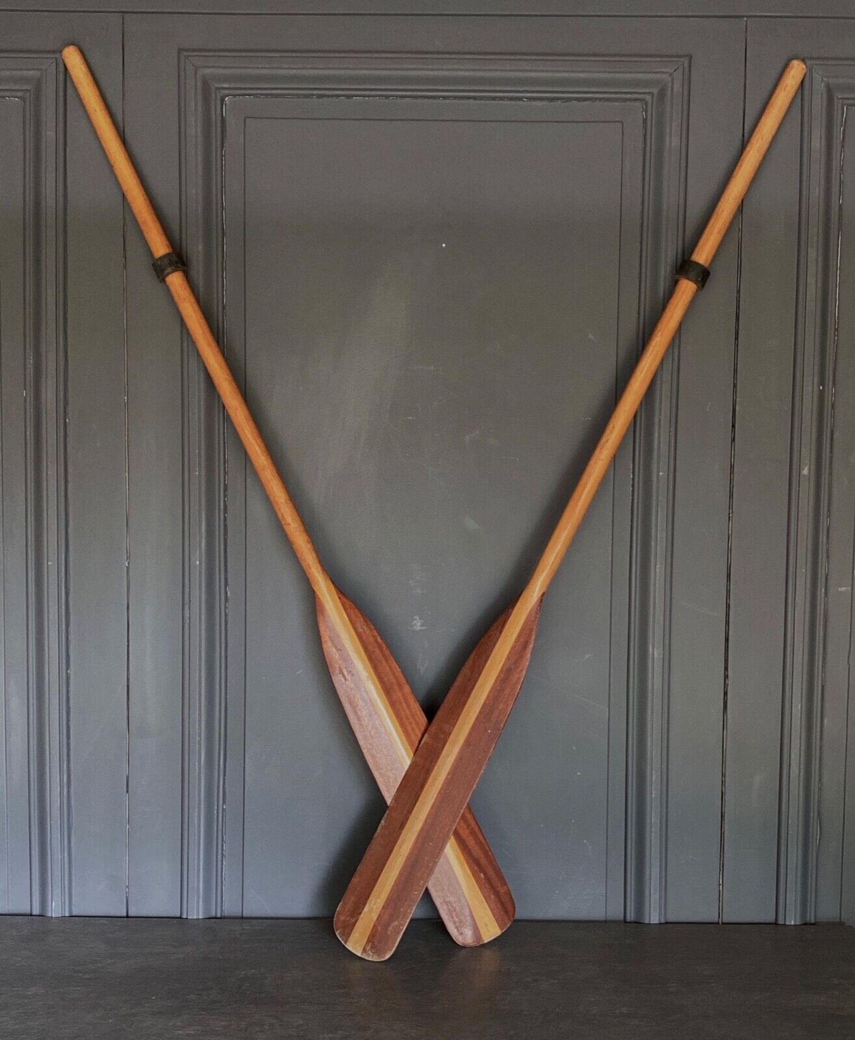 Pair of oars canoe boat XXe two species of wood