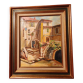 Tableau Huile sur toile Paysage provençal santons encadré signé