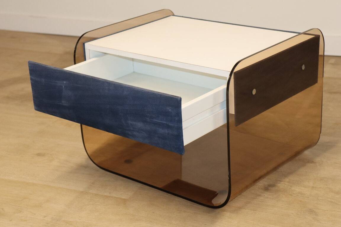 Table de chevet vintage style Michel Dumas en plexiglass, 1970