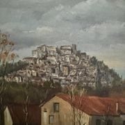 Huile sur toile par C. Theron Cordes-sur-Ciel Tarn 1991