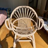 Shell chair in pale pink painted rattan