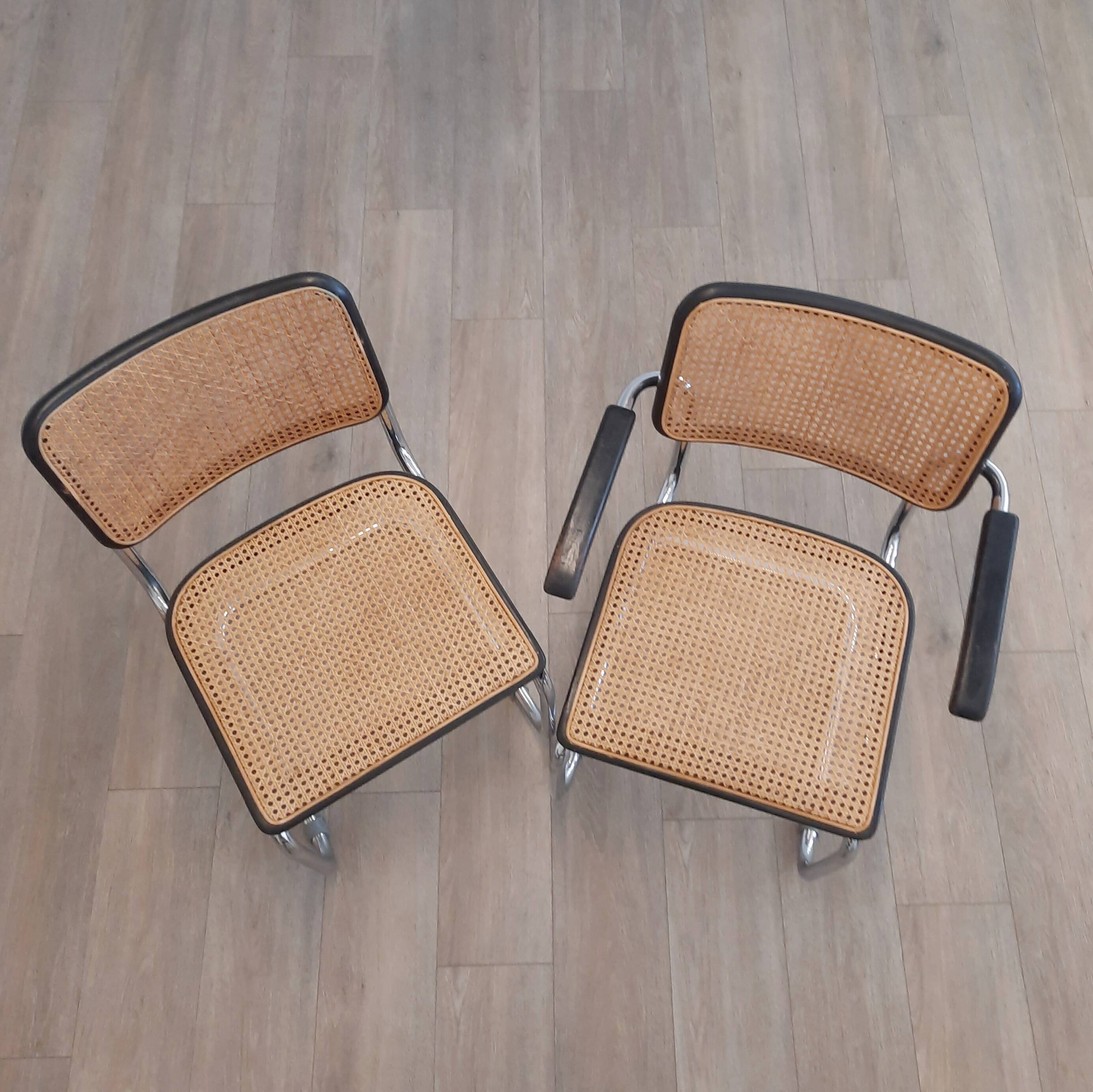 Set of 6 black S32 / S64 chairs by Marcel Breuer for Thonet, 1977