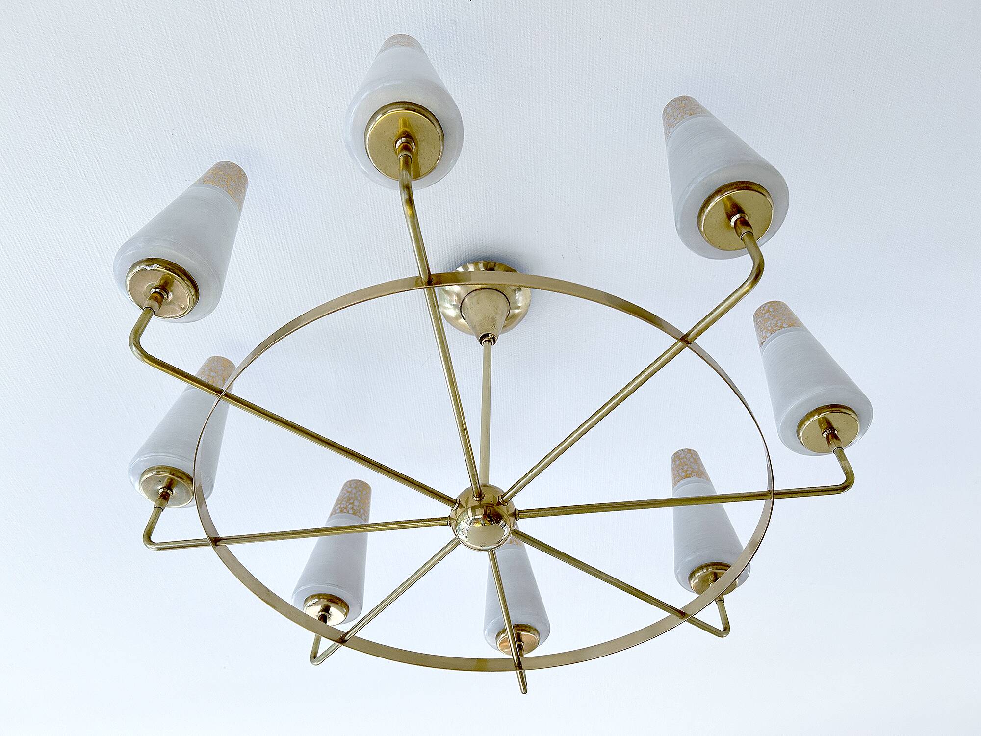 Large Vintage Italian Pendant Light, 1950s, Brass Glass