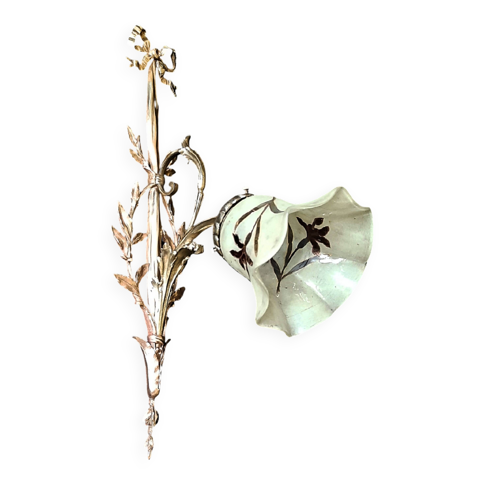 Art Nouveau wall light in bronze and frosted glass