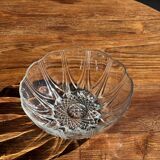 Small vintage Arcoroc Codec glass salad bowl with stylized petal patterns