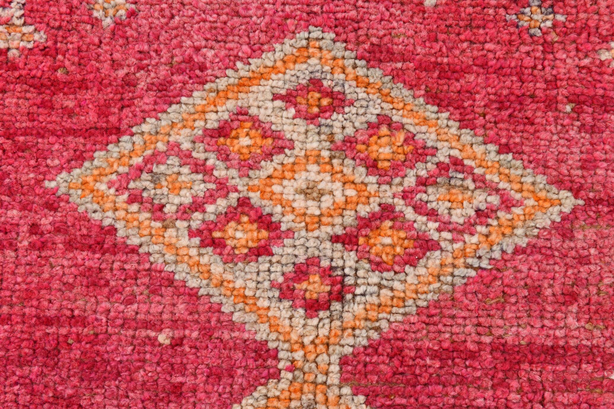 2x13 Soft Orange & Fuchsia Pattern Rug, Vintage Ousahk Runner Rug,90x381 Cm