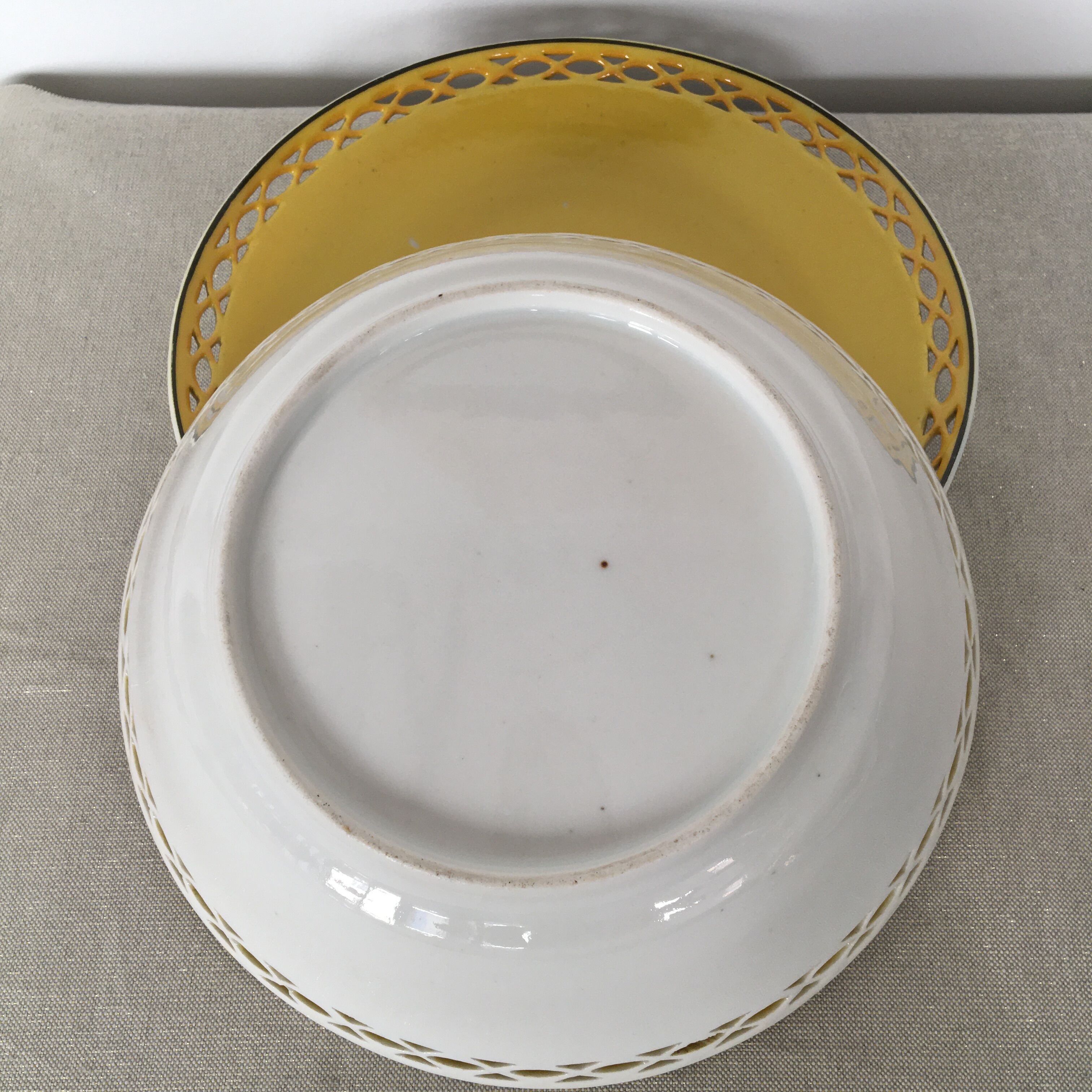 duo old service dishes in lantled porcelain