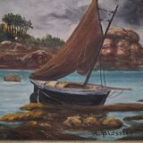 Oil painting by Raymond Blossier, landscape of Brittany.