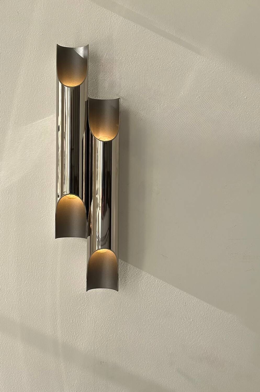 Pair of vintage double wall lights, chrome metal, Delightfull Galiano
