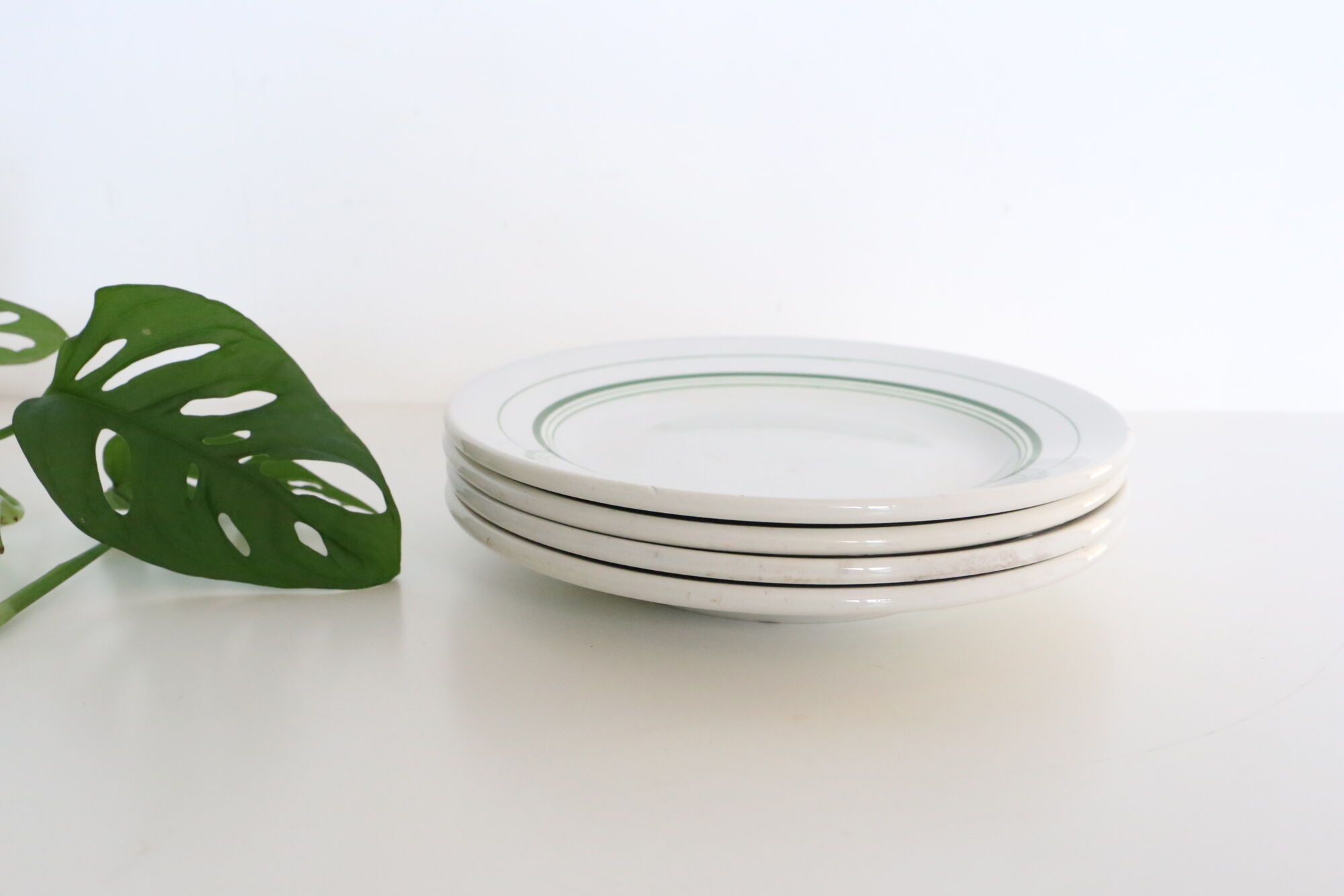 Set of 4 mouin des Loups plate, green motif, French vintage, rustic, countryside