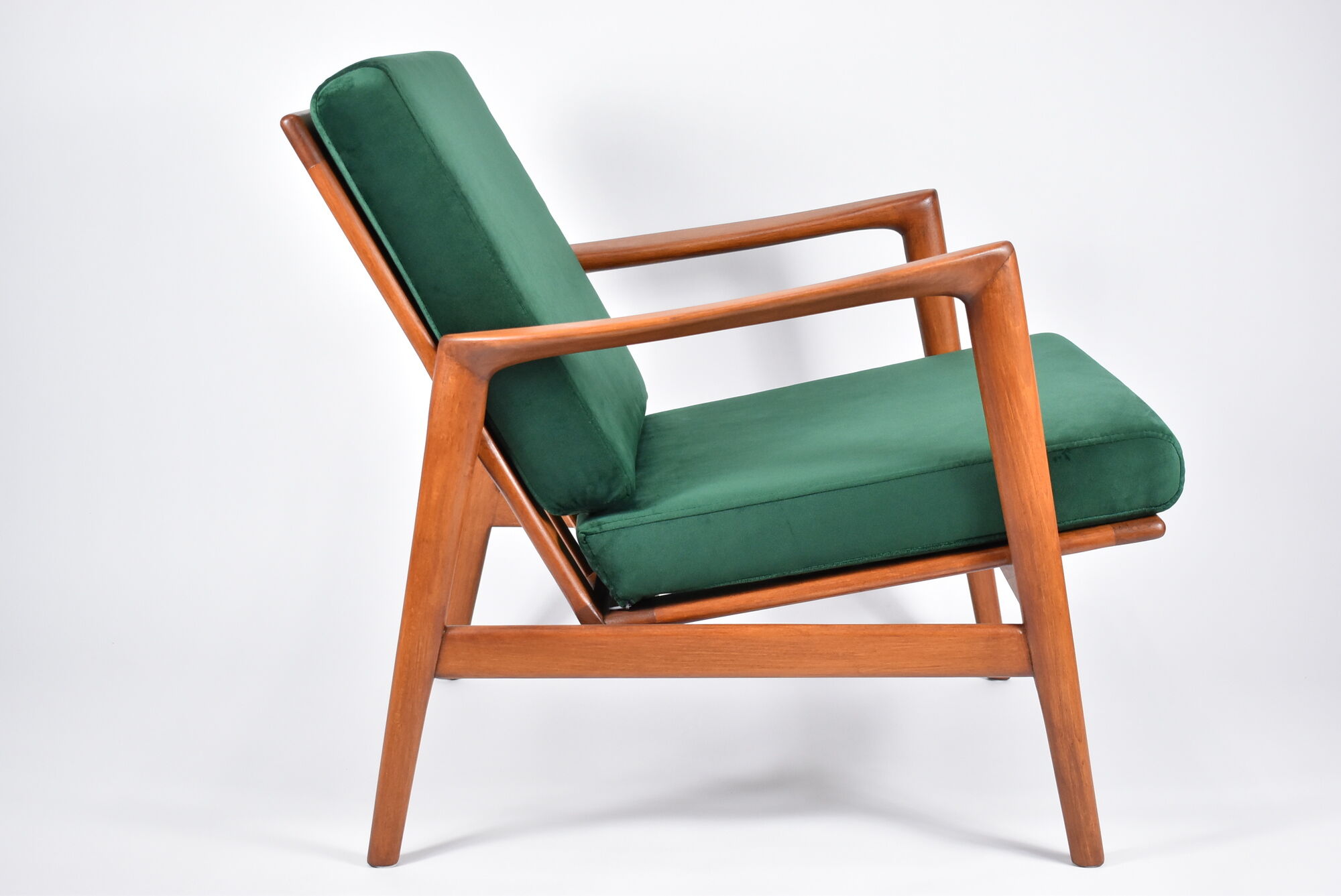 Scandinavian armchair "Stefan", restored, 60s, green bottle velvet