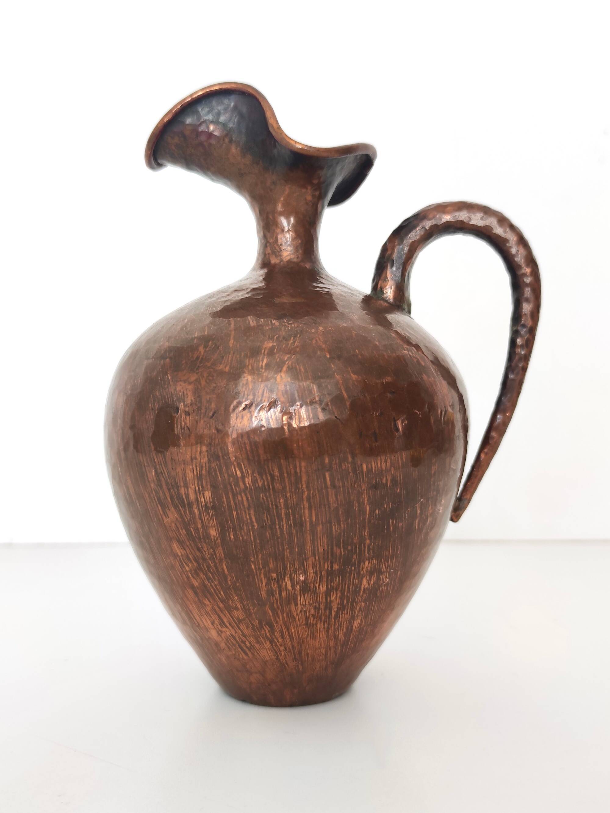 Small Vintage Embossed Copper Pitcher Vase by Egidio Casagrande, Italy