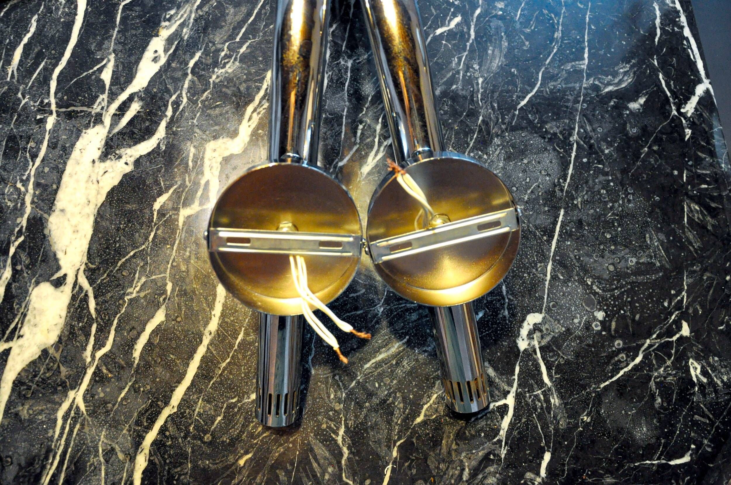 Pair of tubular chrome wall lights Italy, 1970