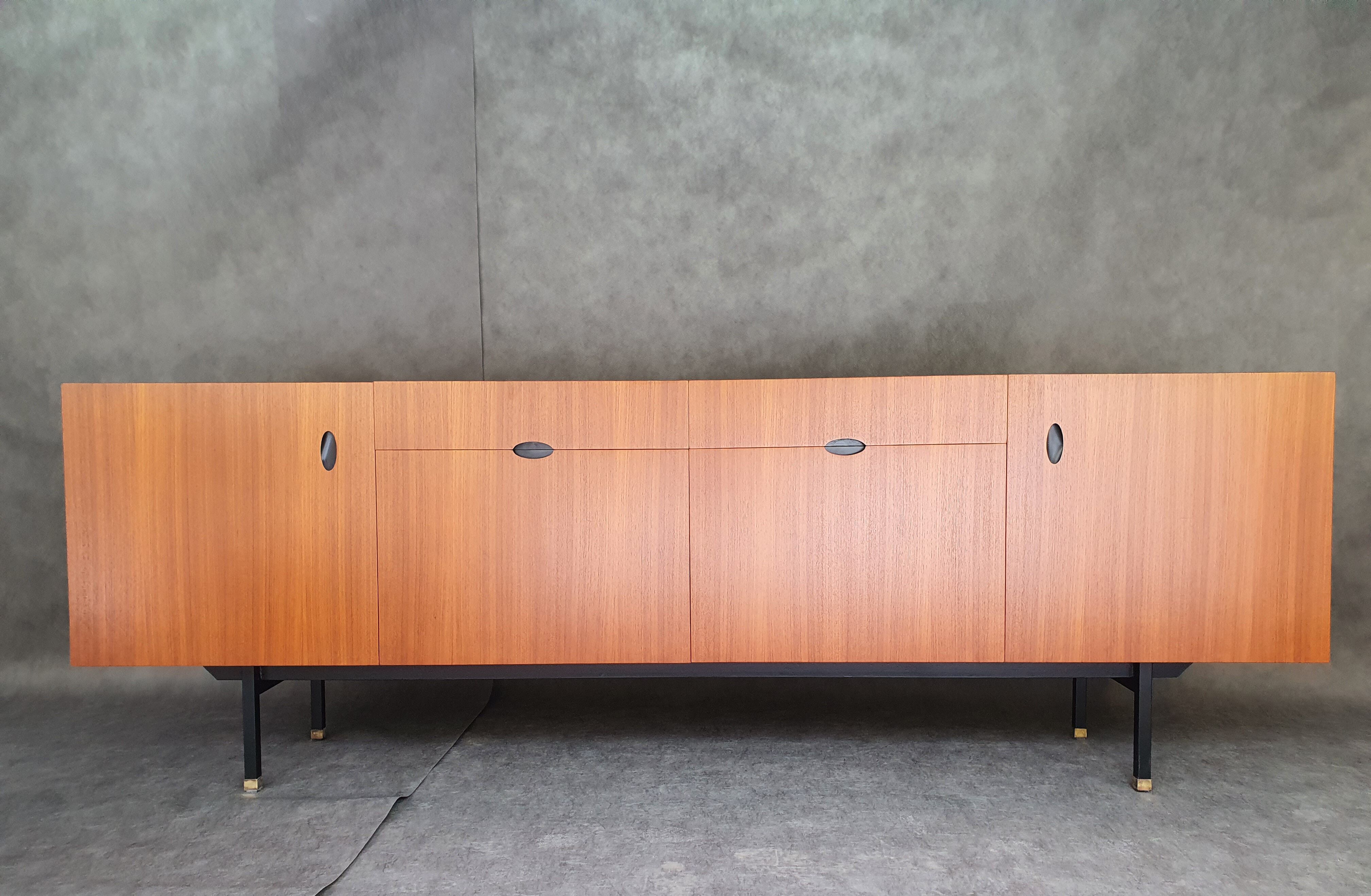 Minimalist mahogany veneer row by Paul Geoffroy 1960s