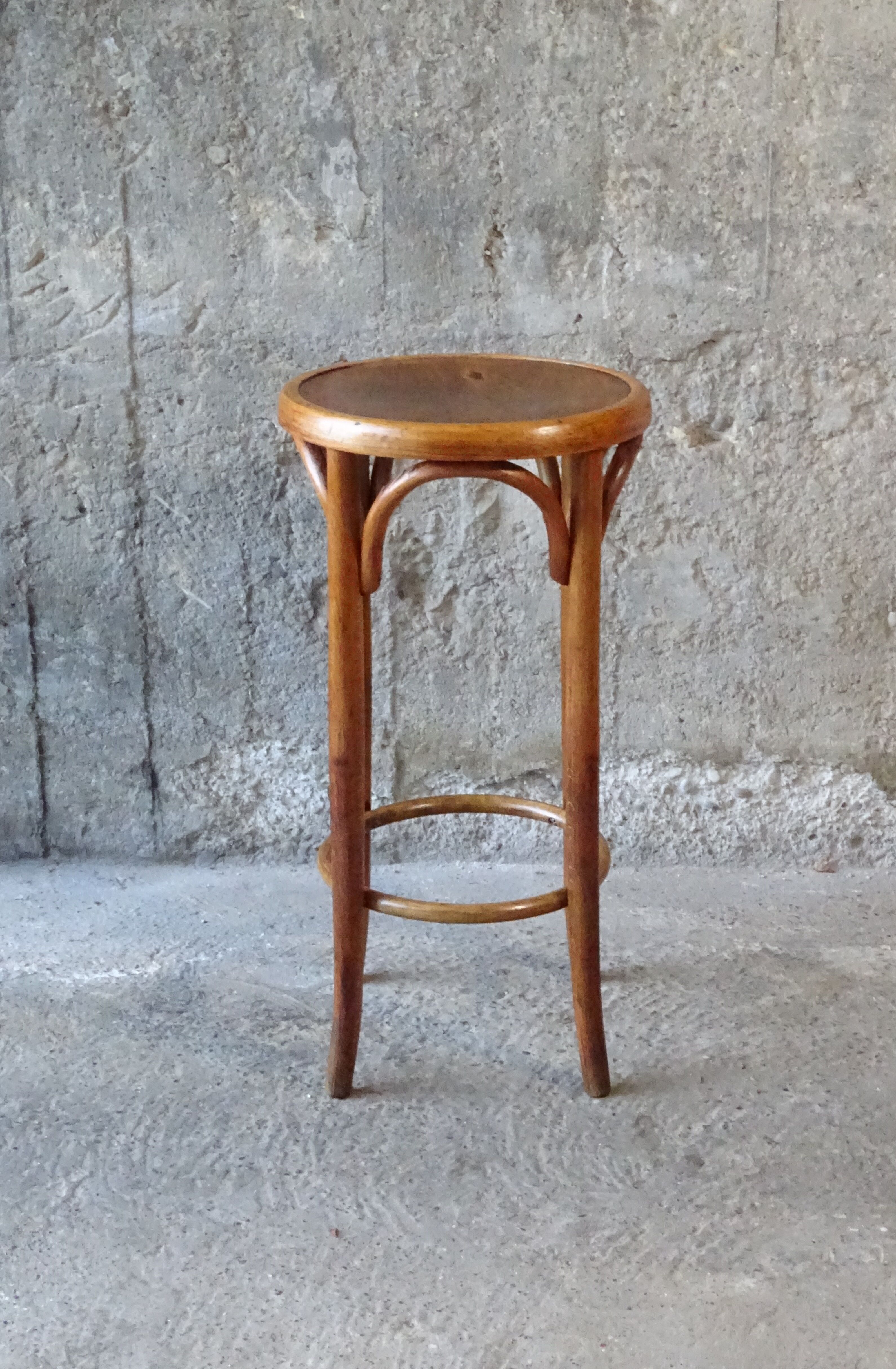 Bistro stool by Fischel 1930, wooden seat