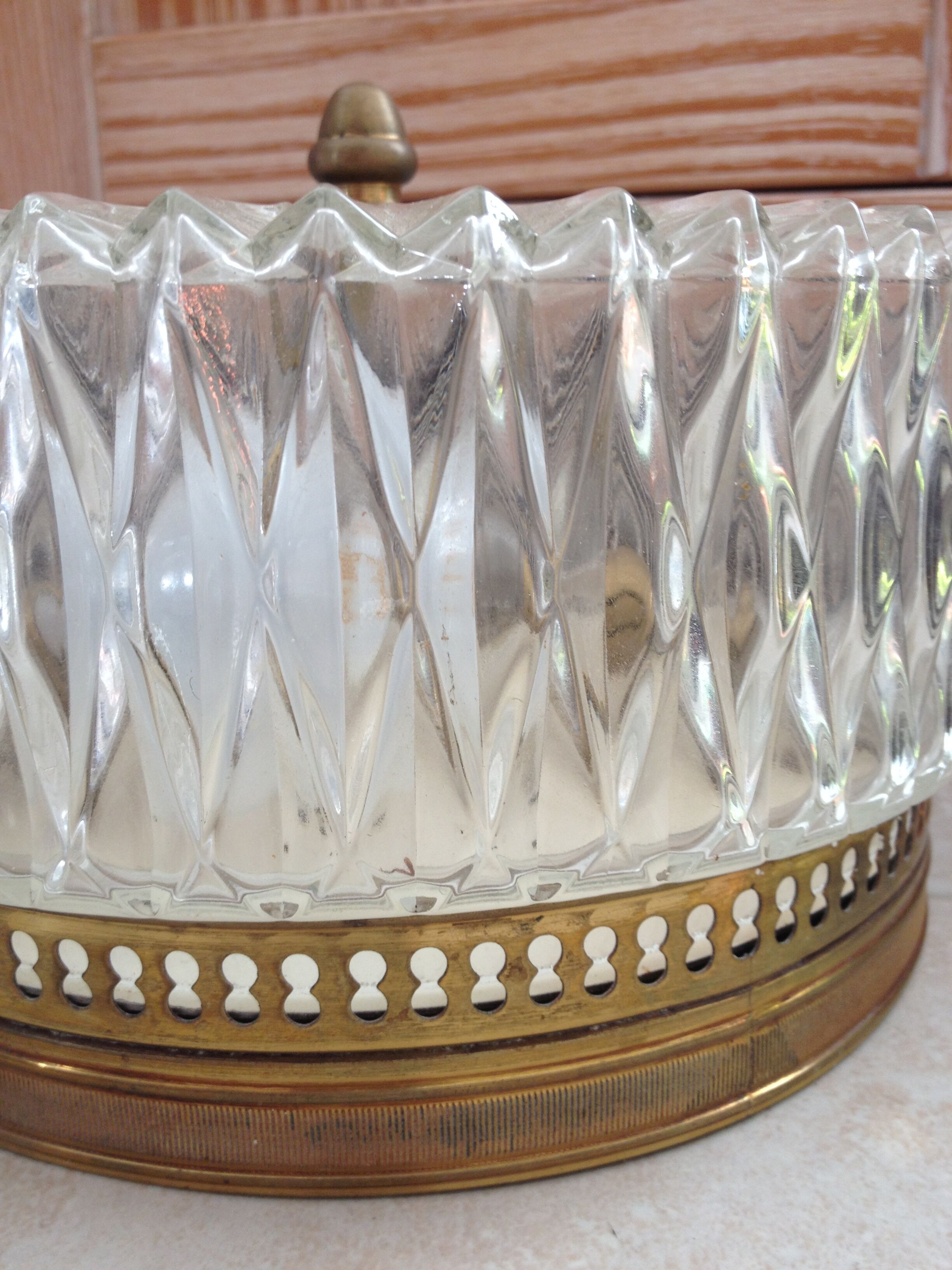 Glass and brass ceiling lamp