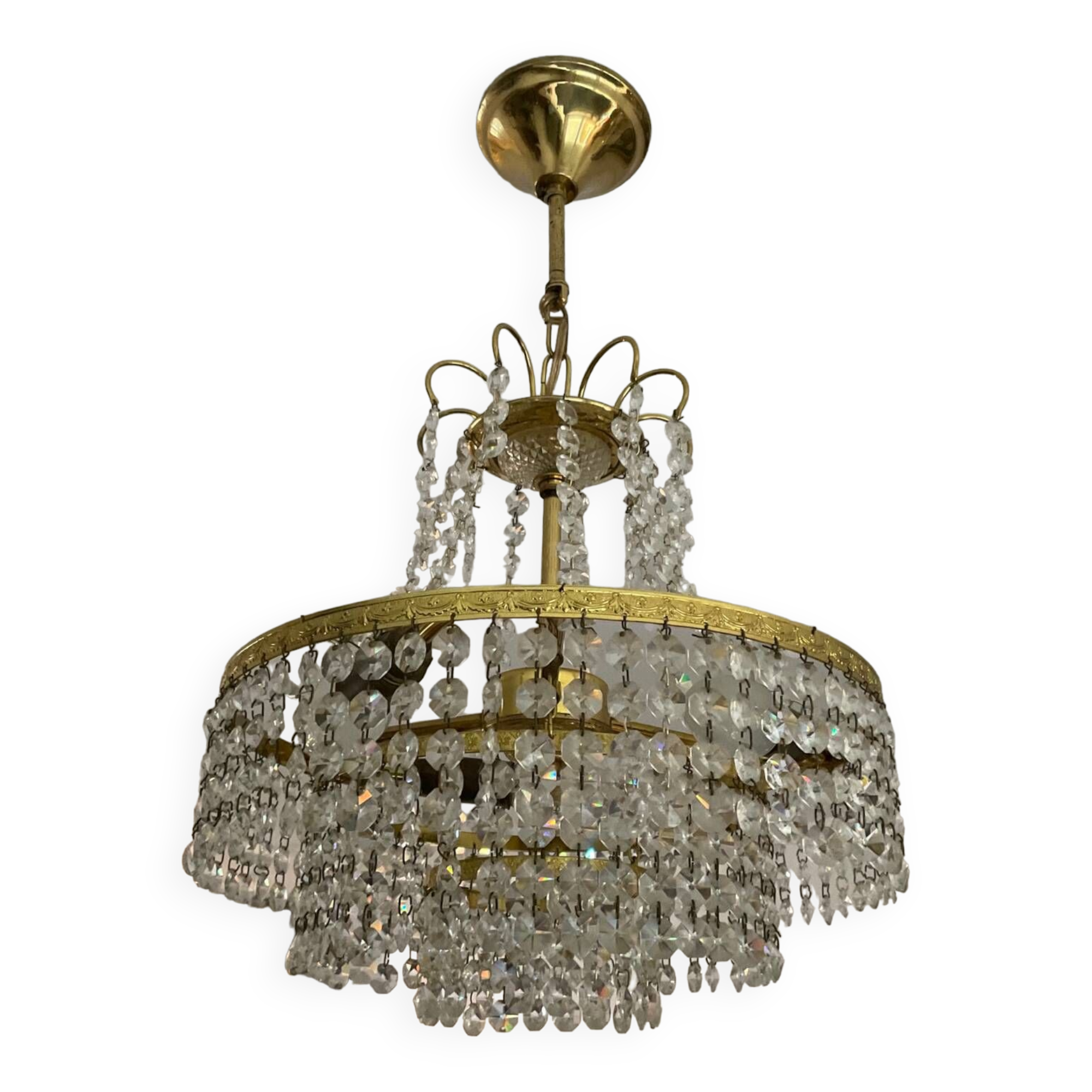 Cascade chandelier with crystal and brass tassels