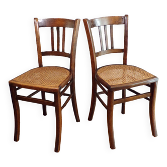 Paire de chaises de bistrot cannées Luterma