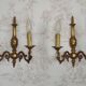 Pair Vintage French Traditional Style Bronze Mid Century Wall Lights 5345