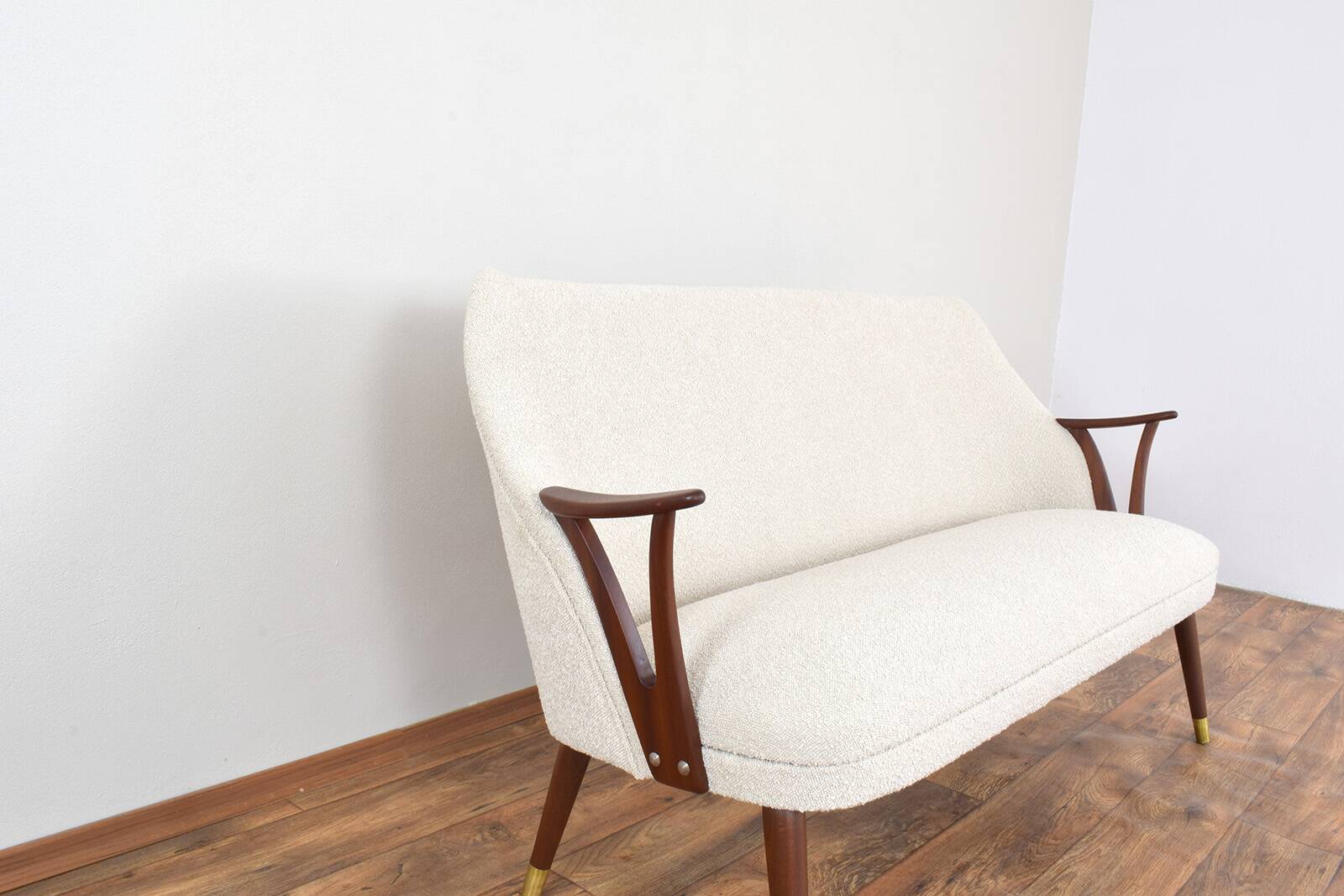Mid-Century Norwegian Teak & Boucle Sofa, 1960s.