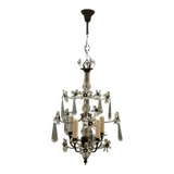 Crystal Beaded Bronze Flower Chandelier 1950s