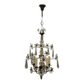 Chandelier en bronze avec fleurs en perles de cristal des années 1950