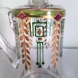 Carafe and 3 liquor glasses with Jugendstijl motifs, year 1920